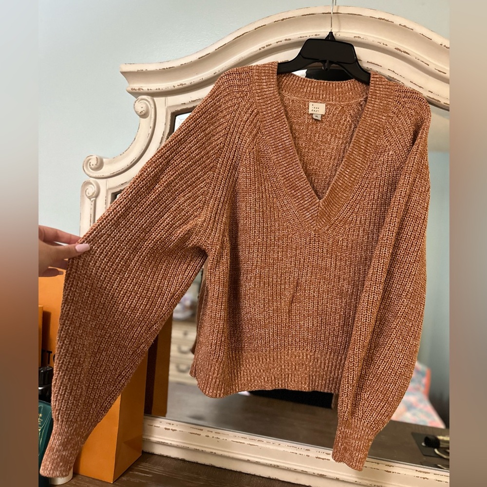 Oversized Orange V-Neck Sweater